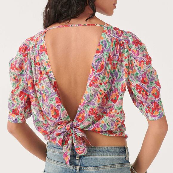 NWT BA&SH Ameal Floral Crop Puffy Sleeve Top Size 1 (Small) - Picture 2 of 6
